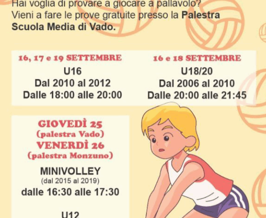 Open Day Pallavolo, da 15 anni in giù